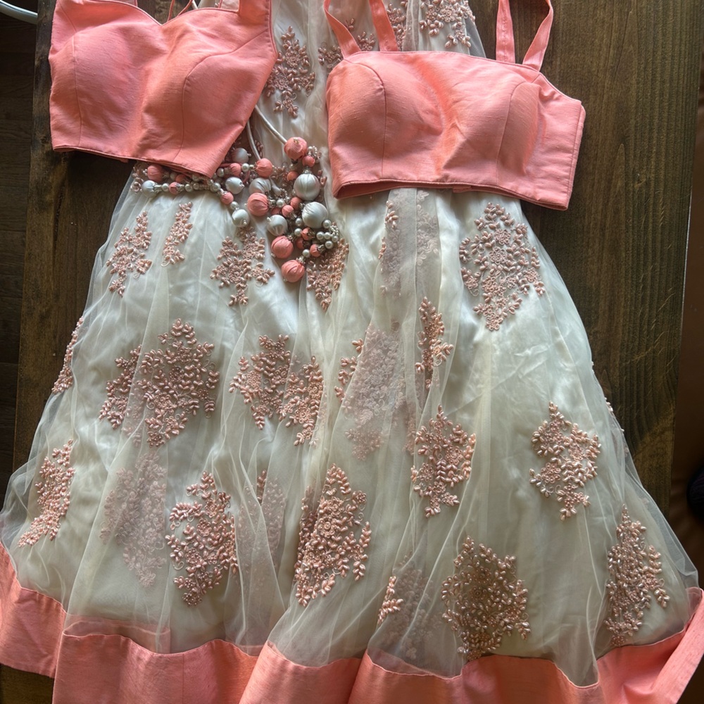 Stunning Peach & Ivory Lehenga Set | 2 Blouses + Dupatta |wedding/Sangeet